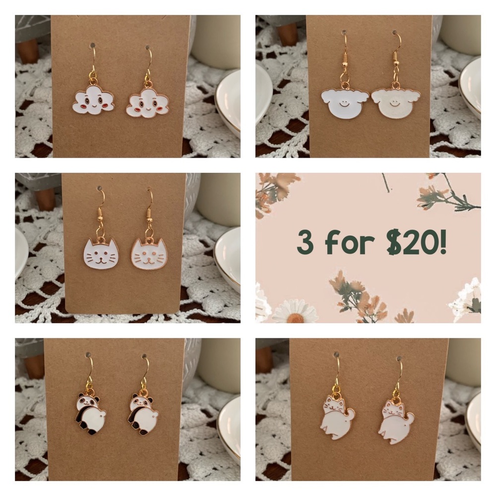 *3 for $20* Adorable Handmade Animal Earrings